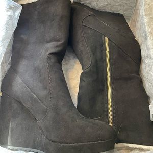 Juicy Couture Black Suede Platform Ankle Booties